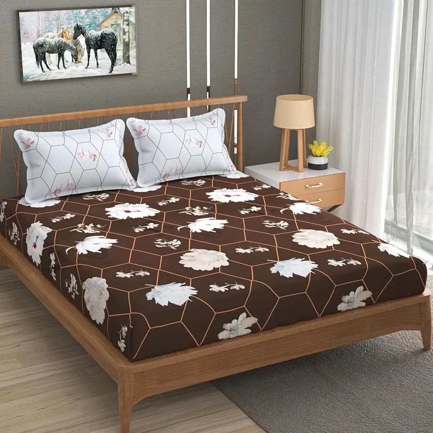 FRESH FROM LOOM Floral Microfiber Cotton King Size Bedsheet for Double Bed |240 TC Hypoallergenic Soft Bed Sheet with 2 Pillow Cover | Anti Fade Printed Bed Cover 