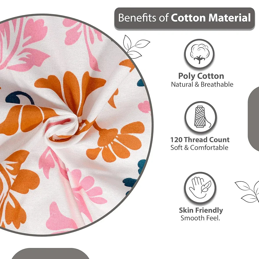 Divine Casa Bedsheet for Single Size Bed 144 TC Cotton Bedsheet for Single Size Bed with 1 Pillow Cover  Floral Peach Blue Cotton Bedsheet
