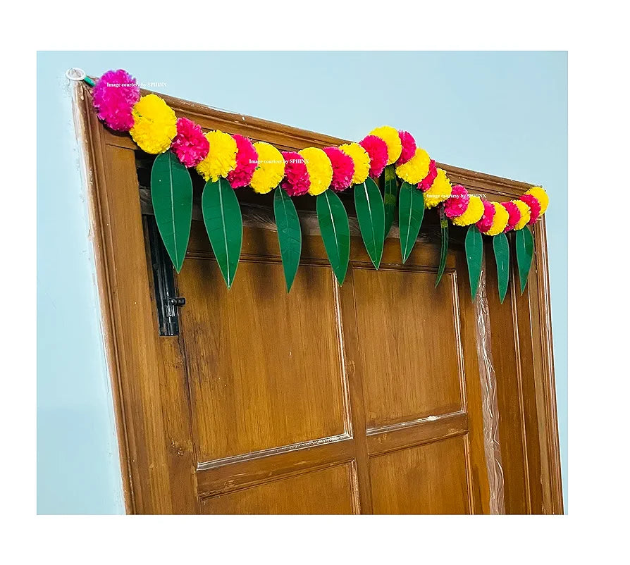 SPHINX Artificial Marigold &Mango Leaves Simple Door-Window toran/Door hangings/Festive Decorations - Approx.100 cms/40 Inches/3.33 Ft. - , 1)