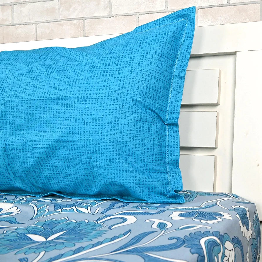 Divine Casa 144 TC 100% Pure Cotton Single Size Bedsheet with 1 Pillow Cover | Soft & Skin-Friendly Fabric for Everyday Comfort | All-Season Use | Size 223 X 145 CM | Floral Paisley | White Aqua Blue