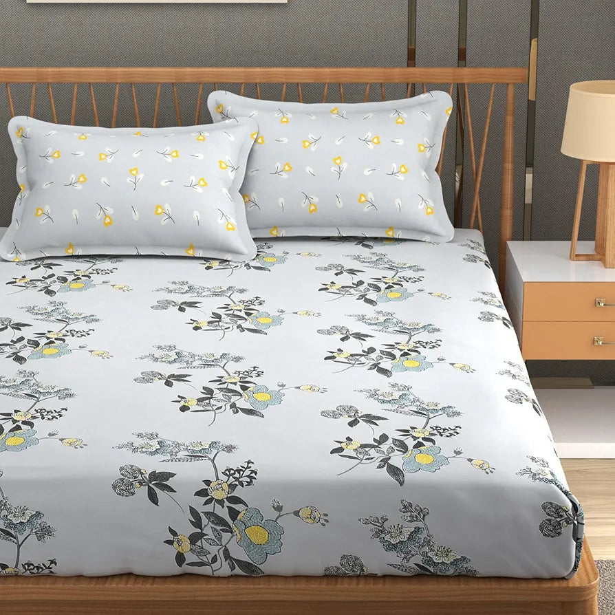 FRESH FROM LOOM Floral XXL Microfiber Soft Cotton King Size Bedsheet for Double Bed |240 TC Hypoallergenic Soft Bed Sheet with 2 Pillow Cover | Anti Fade Printed Bed Cover 