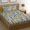 Huesland by Ahmedabad Cotton 144 TC Cotton King Size Bedsheet with 2 Pillow Covers - Blue, Green & Grey