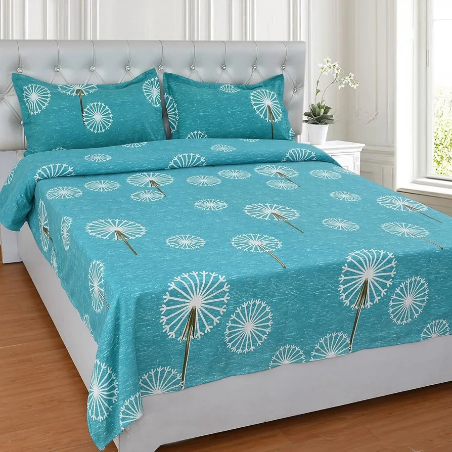 HOMEKART Cotton 200 TC Proper King Size Bedsheet for Double Bed, King Size 108 x 108 Inches Breathable for Summer with 2 Large Size Pillow Covers Without Joint- Tortoise Circles