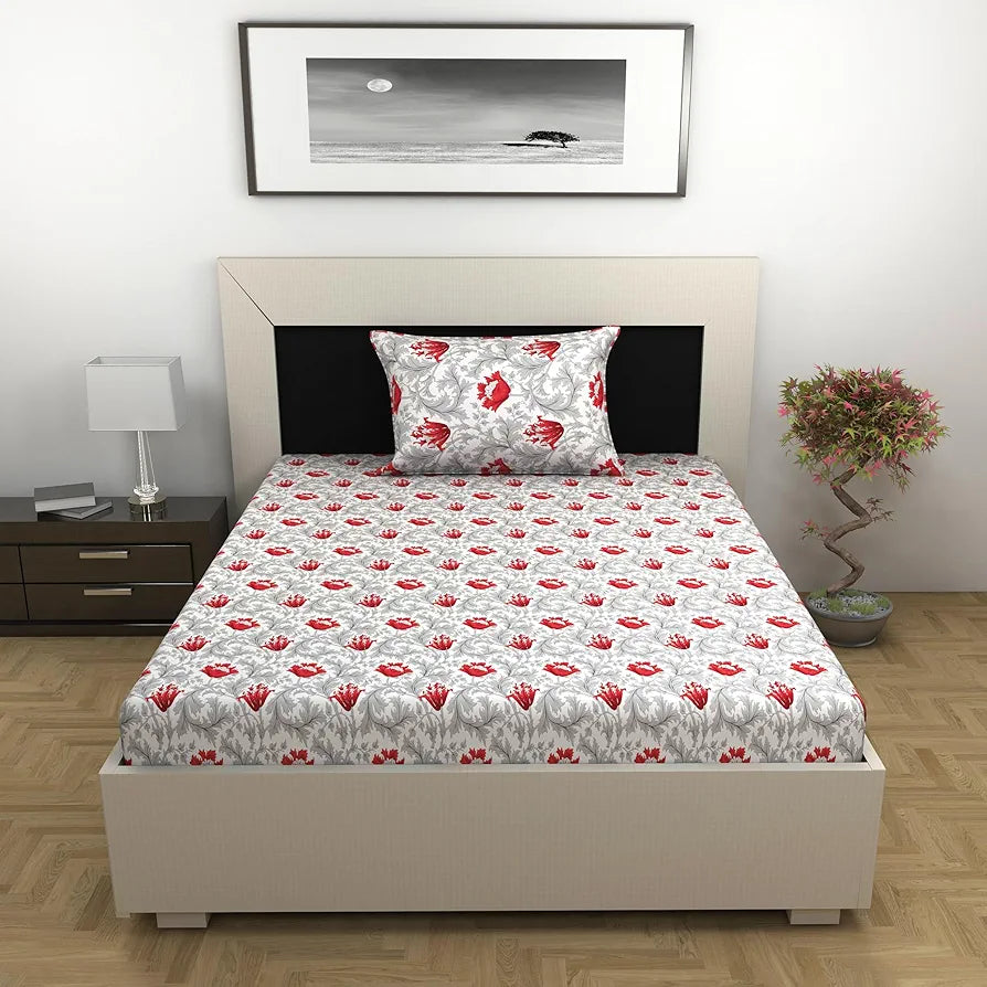Divine Casa 144 TC 100% Cotton Bedsheet for Single Bed with 1 Pillow Cover 