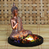Ecraftindia Copper Finish Meditating Buddha Decorative Showpiece With Wooden Base | Fragranced Petals and Tealight