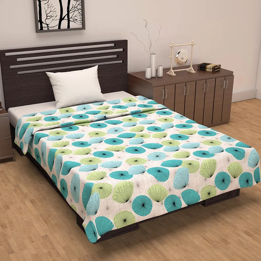 Divine Casa Floret 100% Cotton Single Dohar | 120 GSM | Soft & Lightweight Throw Blanket | Cozy & Breathable Bedding | All-Season Comfort | 210 x 140 CM, Aqua