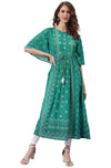 Janasya Women's Green Georgette Kaftan