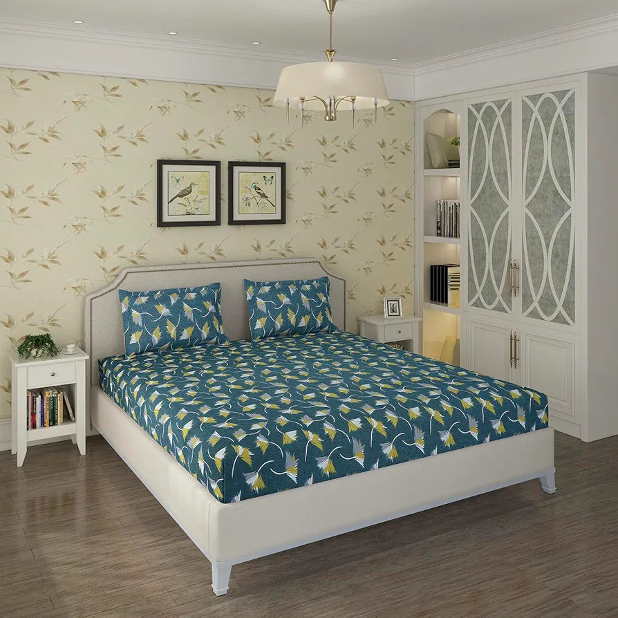 Status Contract Spring Summer Collection-2024 Cotton Rich Double Bedsheet with 2 Pillow Covers for Bed Room, Home, Hotel-120 GSM | , 120 Tc