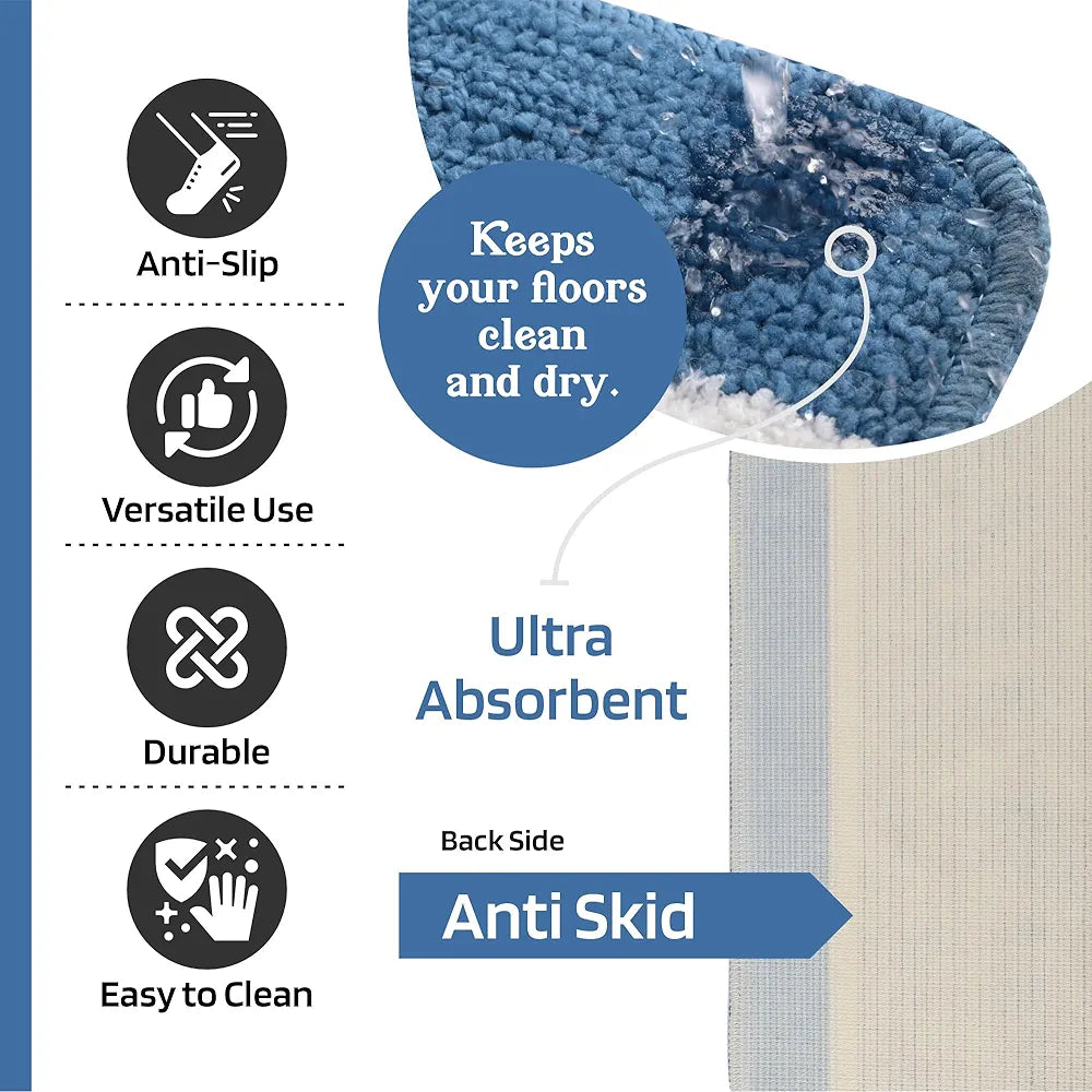 Kuber Industries 16x24 Inch Anti-Skid Water-Absorbent Door Mats for Home | Durable Main Entrance Footmats for Bathroom, Living Room & Office | Micro Wings Lining - Sky Blue