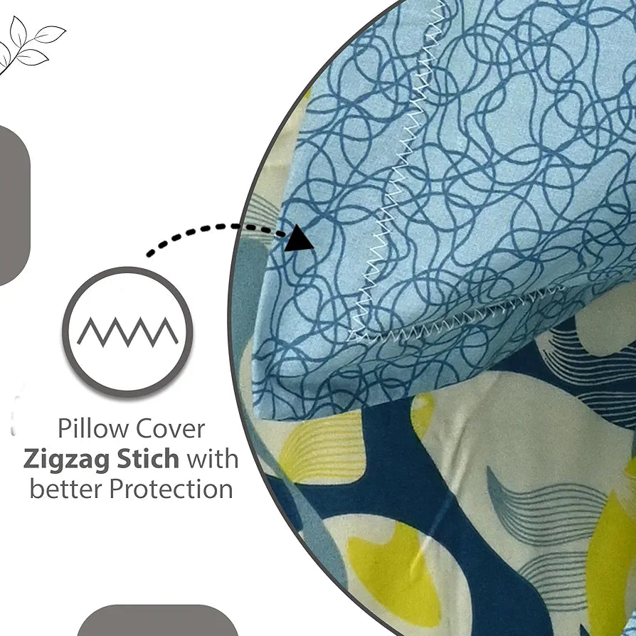 Divine Casa 144 TC 100% Pure Cotton Queen Size Double Bed Bedsheet with 2 Pillow Covers | Soft, Durable & All-Weather Comfortable Easy Care Sheet | Size 222 x 254 CM | Geo Petals | Sky Blue Lemon