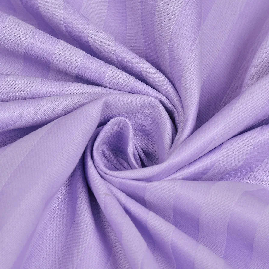 Homefab India 160 TC Stripe Cotton Feel Glace Cotton Elastic Fitted King Size Double Bed Bedsheet with 2 Pillow Covers Fits Upto 6 inches Mattress, Size-72X78 inches, Purple