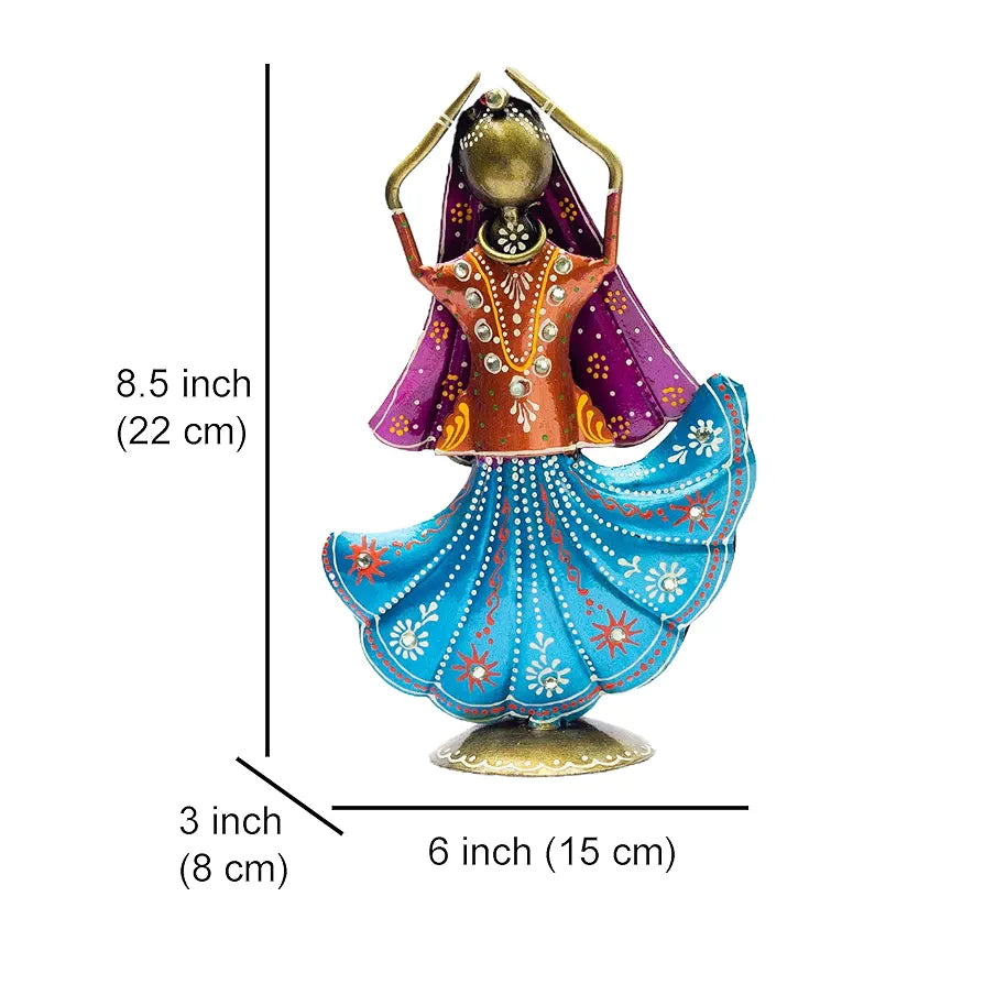 KRAFTSKALA Set of 3 Metal Figurine Dancers Home Decor Item for Living Room, Bedroom, Wedding Festive Housewarming Gift Showpiece Rajasthani Dancing Dolls