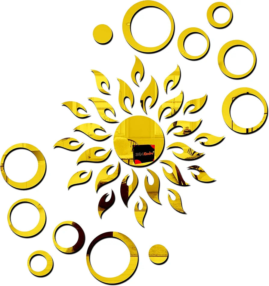 Bikri Kendra - Sun with Rings 12-3D Acrylic Mirror Wall Stickers - Premium Collection 