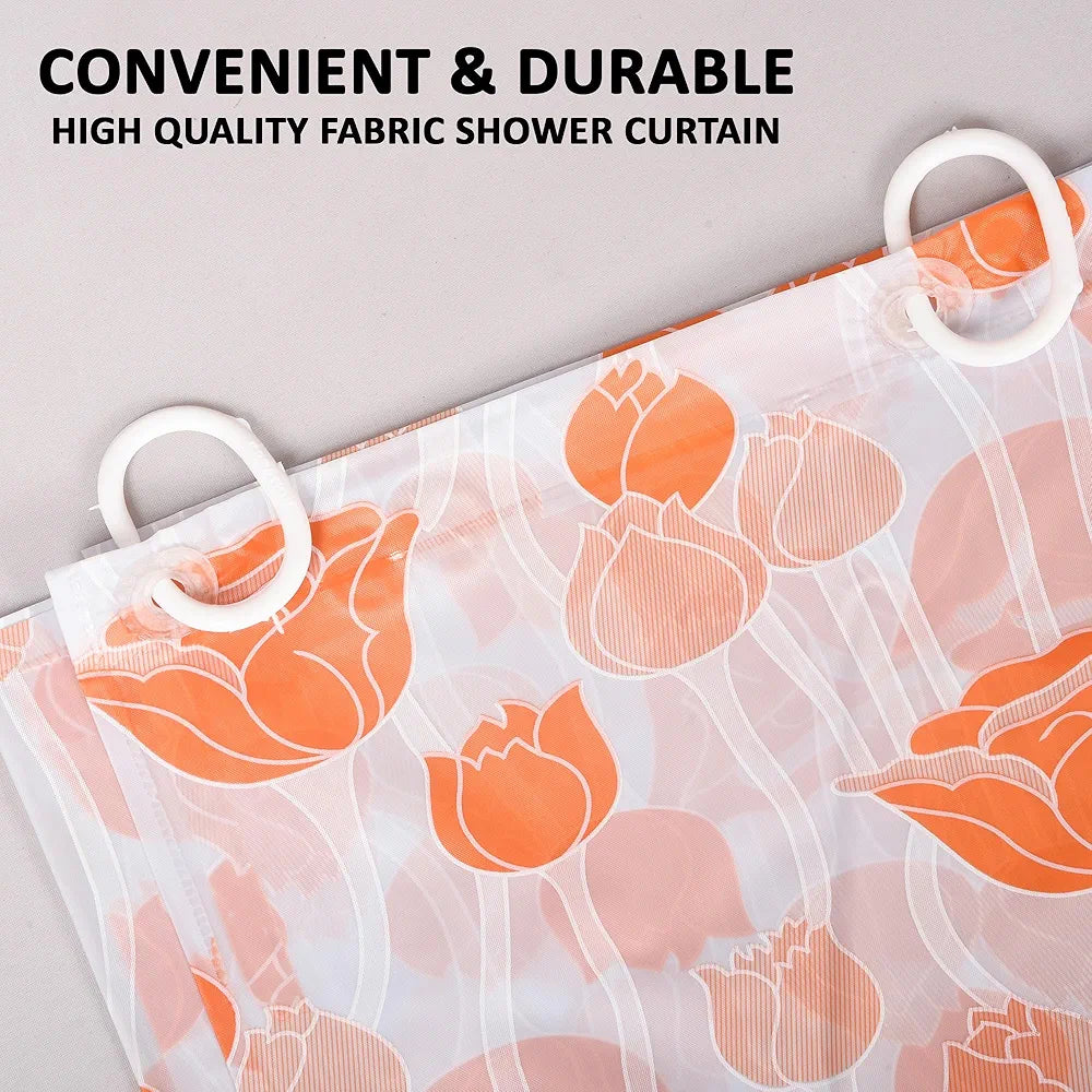 Kuber Industries Shower Curtain | 7 Feet | Bathroom Shower Curtain | AC Curtains | PVC Waterproof Window Curtain | Curtains for Bathtub | 8 Rings Curtain | Orange Gulab | Blury Transparent