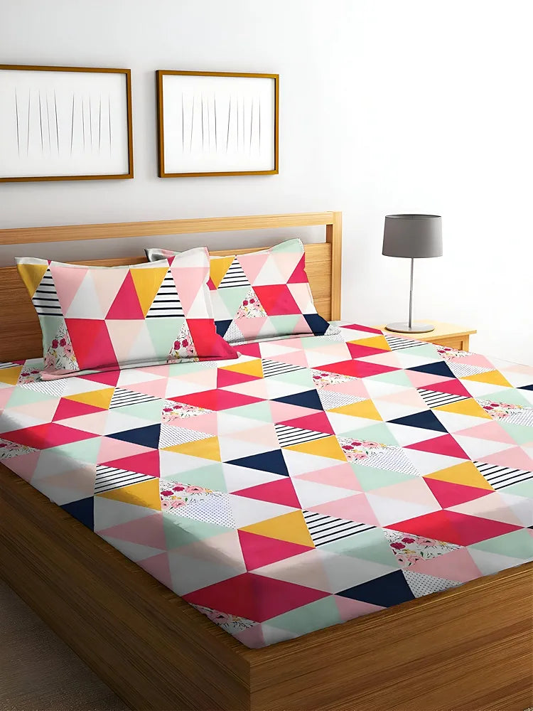 STARNSTYLE Polycotton 220 TC Floral Printed King Size Double Bedsheet with 2 Pillow Covers, 