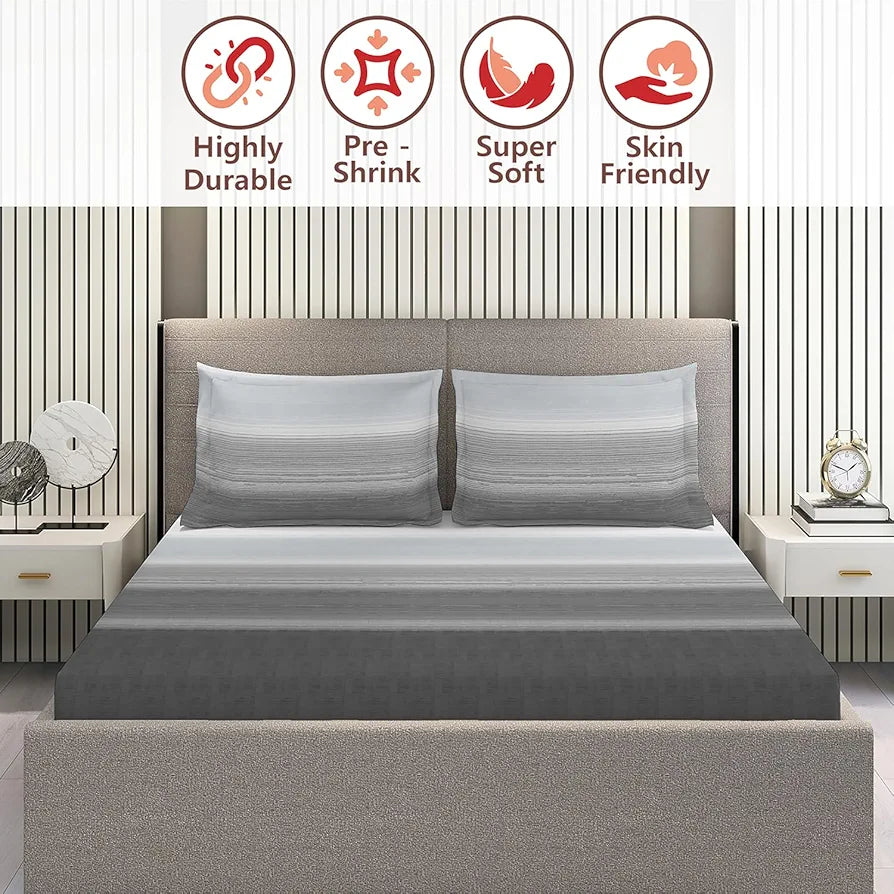 Layers Duracount Bedsheet Set for All Seasons - Lightweight, Moisture Absorbent, Machine Washable & Easy to Care - Gift for Housewarming & More - 225 CVC - King Size 