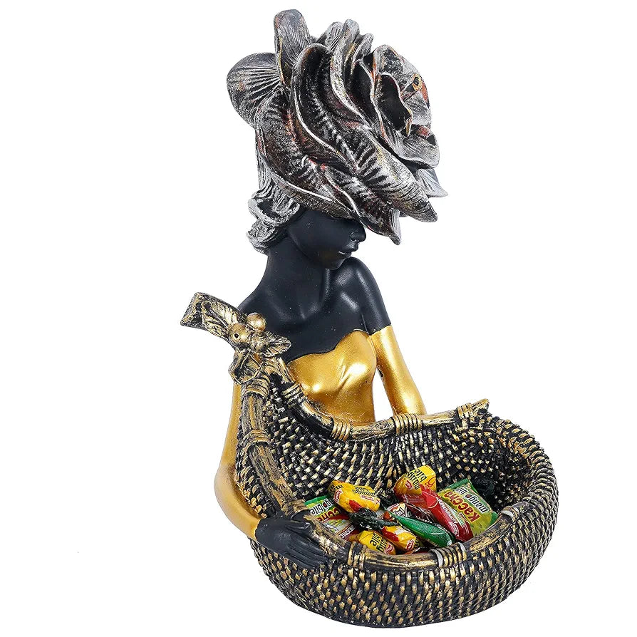 zart Resin African Tribal Lady with Basket Showpiece for Home Decor Showpiece, Home Shelves Decorative Showpiece , 10 cm , 7 cm