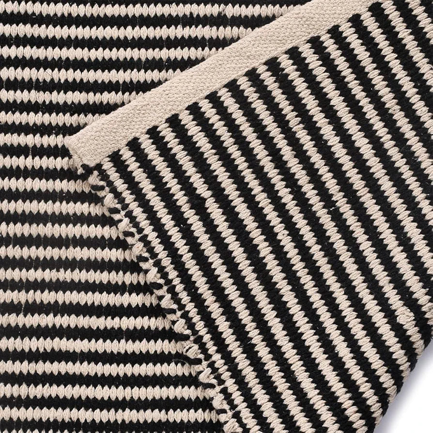 SASHAA WORLD Modern Striped Rug for Kitchen,Living Room, Bedroom, Dining Room, Kitchen, or entryway | 100% Pure Cotton | Light Weight 