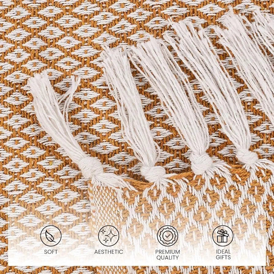 SASHAA WORLD Soft Throw Blanket | Used Both Indoor and Outdoor |Blanket for Living Room, Sofa, Bed & Chair | Beige Throw Blanket| Pack of 1, 160 x130 cm| Cotton| Reversible