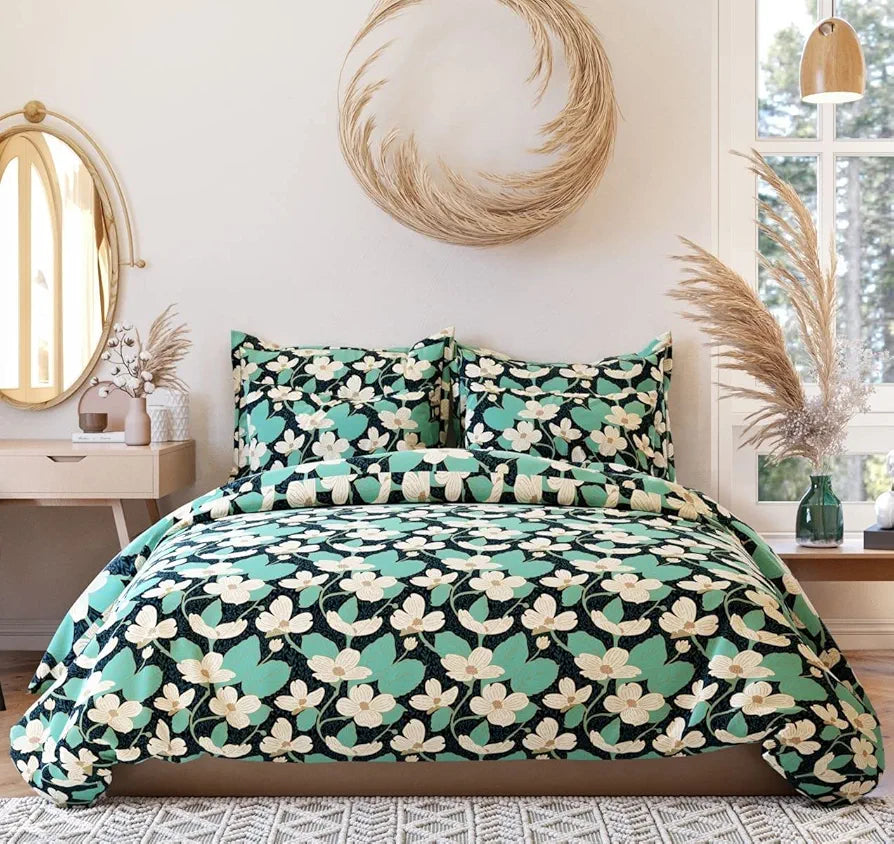 THE HOME STYLE 400 TC Cotton Elastic Fitted All Around Printed King Size Double Bed Bedsheet wih 2 Pillow Cover 