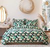 The Home Style 400 TC Cotton Elastic Fitted All Around Printed King Size Double Bed Bedsheet wih 2 Pillow Cover Lily Green