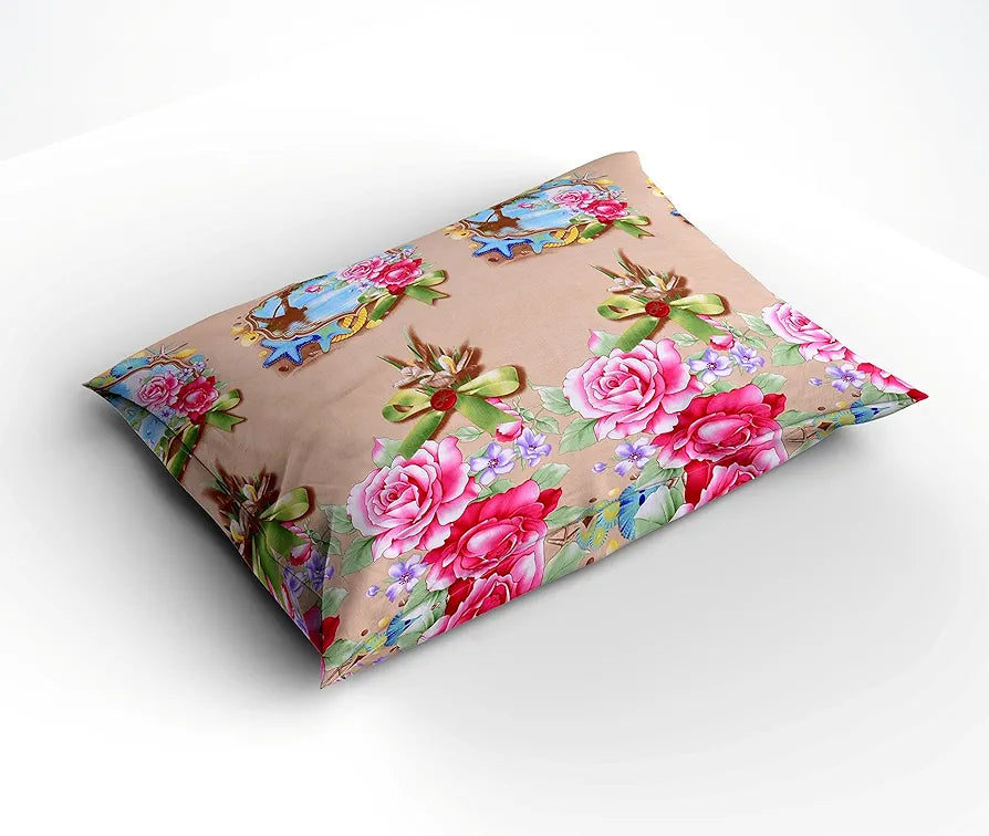 HFI 160 TC Polycotton Double Bedsheet with 2 Pillow Covers - Floral, Multicolor