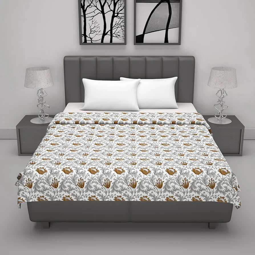 Divine Casa Floret 100% Cotton Double Dohar | 120 GSM | Soft & Lightweight Throw Blanket | Reversible Design | Cozy & Breathable Bedding | All-Season Comfort | 220 x 205 CM, Toffee Grey