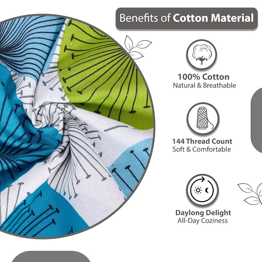 Divine Casa 144 TC 100% Cotton King Bedsheet with 2 Pillow Covers | Skin-Friendly Fabric for Everyday Comfort | 270 X 270 CM | Floral Pattern | Cyan