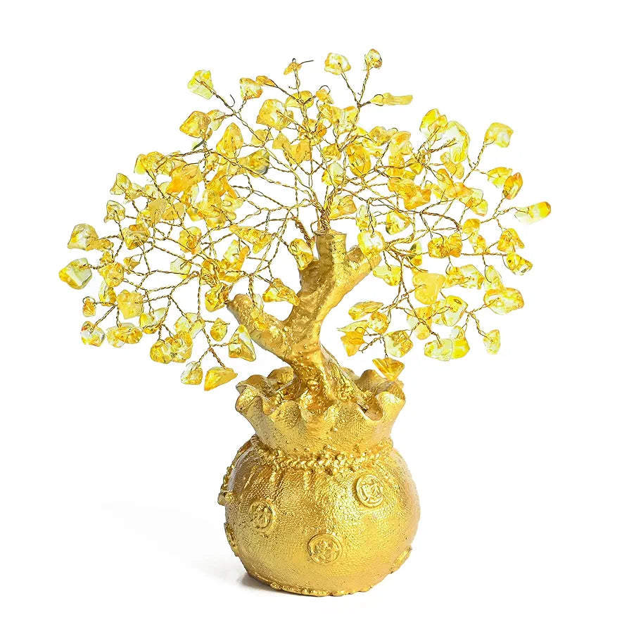 ZAICUS Lucky Feng Shui Citrine Tree, Crystal Tree of Life, Bonsai Money Tree, Gold Crystal Ornaments, Healing Gemstone Tree for Prosperity, Positive Energy, Good Luck Gift 