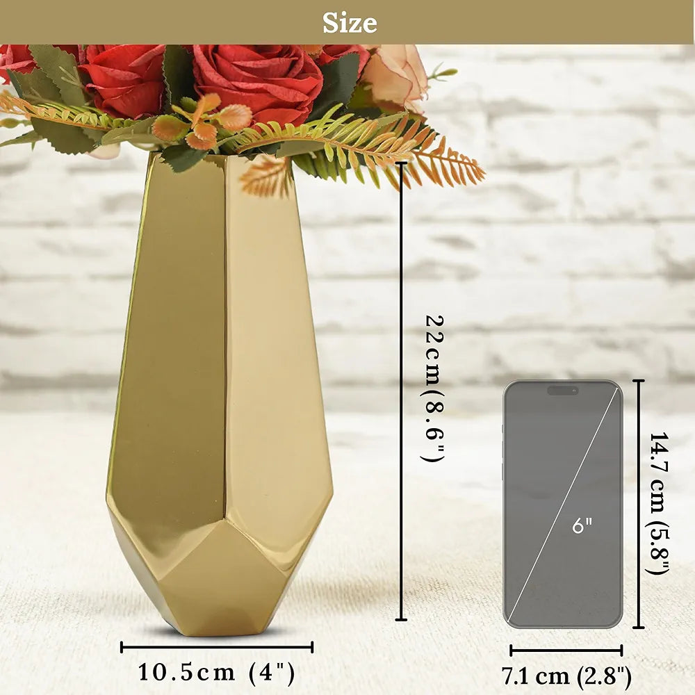 Behoma Designer Stainless Steel Prism Glow Flower Vase | Modern Design Flower Vase for Home Decor | Center Table Decorative Item for Living Room, Dining Table, Office, Bedroom | Golden