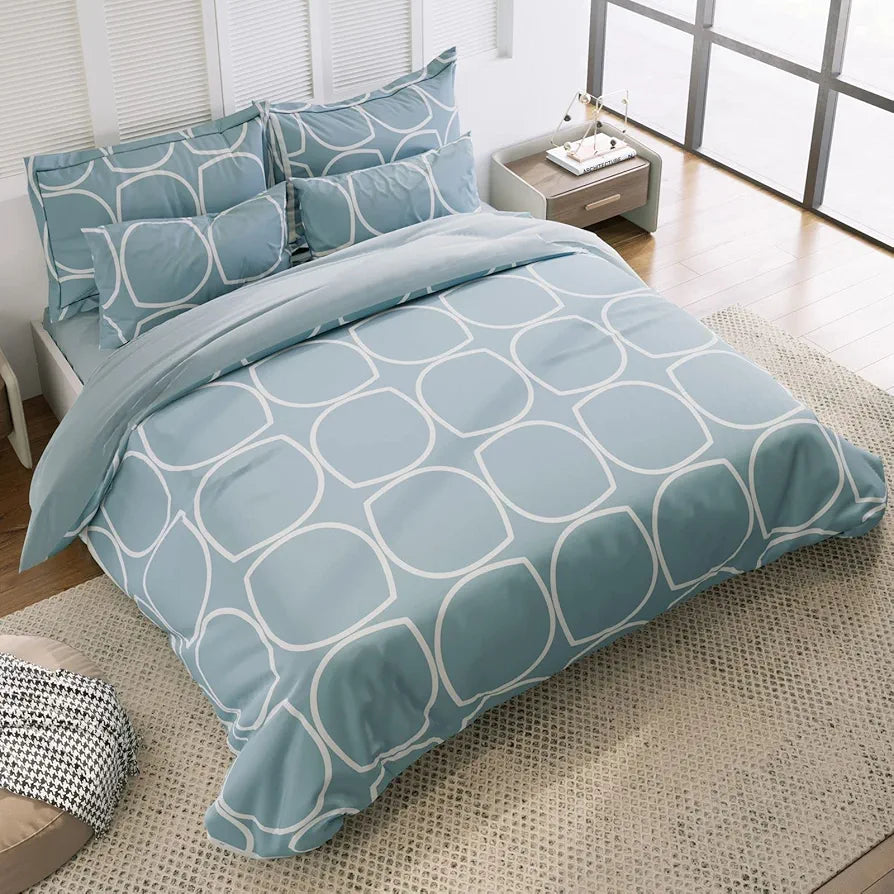 THE HOME STYLE Supersoft Cotton Feel Glace Cotton King Size Printed Flat Double Bedsheet wih 2 Pillow Cover II 400 TC, 90