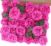 Artificial Flower Roses 30PCS Real Touch Spring Fake Flowers with Stem Fuchsia Foam Roses