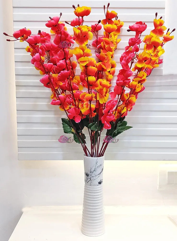 ARTSY® Artificial Flowers Bunch for Decoration Cherry Blossom, Ideal for vase, Home, Office Decor, Gifts, Craft, Artificial Plants for Decoration, Without vase, Orange Maroon, Combo, 2 Pieces