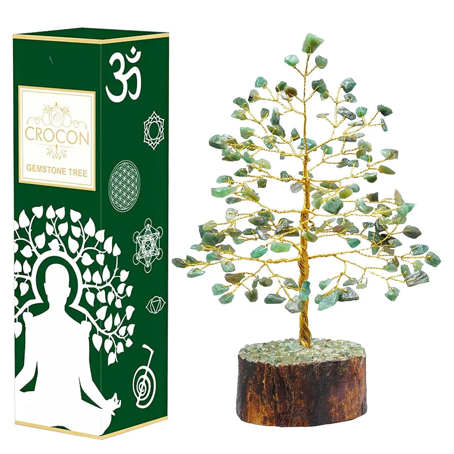 spiritual money tree Crocon Green Aventurine Gemstone Money Tree Feng Shui Bonsai Golden Wire