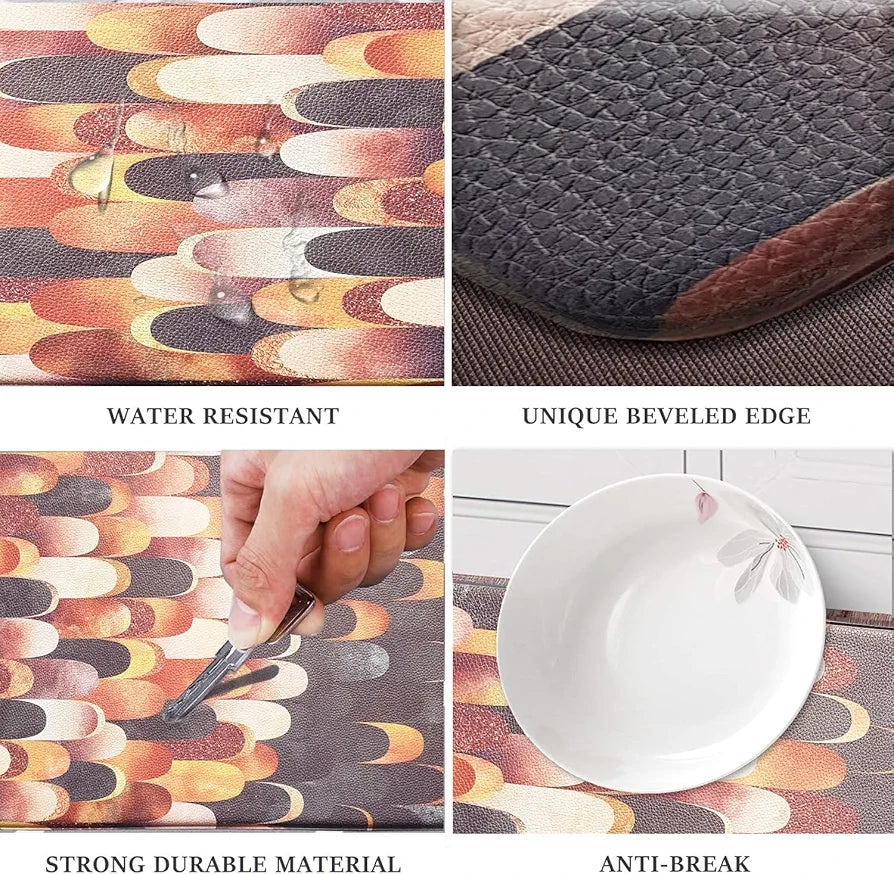 Luxe Home Columbo Anti-Fatigue Kitchen Mat - 45x75 cm Non-Slip Cushioned Comfort Mat - Stylish Feather Pattern Standing Desk Mat - Waterproof and Easy to Clean for Home and Office