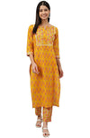 Janasya Women's Mustard Cotton Floral Print Kurta with Pant