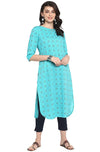 Janasya Women's Turquoise Cotton Kurta - S