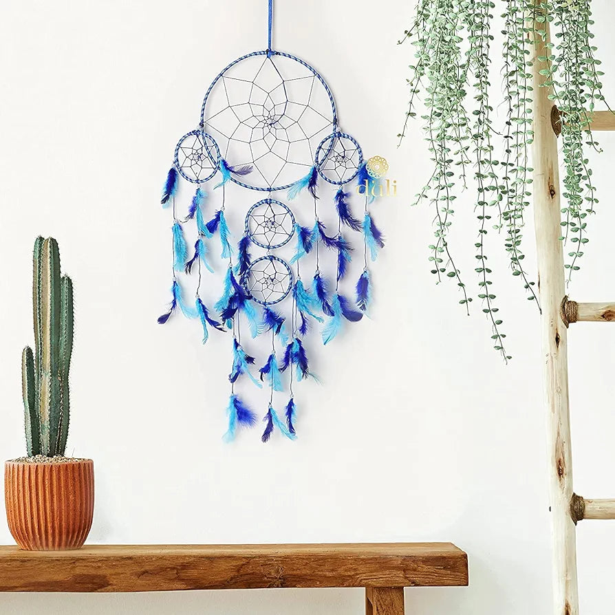 DULI Dream Catcher Traditional Indian Dreamcatcher Wall Art for Bedrooms, Home Wall, Hanging Design, Height 75 cm ,Metal, Feathers Dreamcatcher 