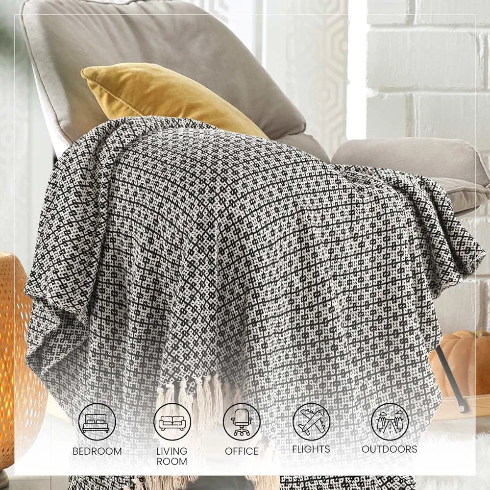 SASHAA WORLD Soft Throw Blanket | Used Both Indoor and Outdoor |Blanket for Living Room, Sofa, Bed & Chair | Black Throw Blanket| Pack of 1, 180 x130 cm| Cotton| Lightweight