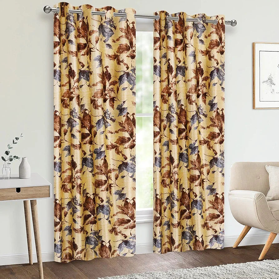 Cloth Fusion Polyester Door Curtain 7 Feet Set of 2,Brown