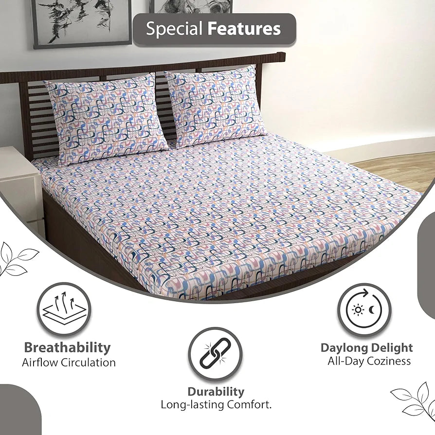 Divine Casa 144 TC Pure Cotton Double Bed Bedsheet with 2 Pillow Covers | Smooth & Comfortable for Daily Use | All-Weather Coziness & Bedroom Style | Size 222 x 254 CM | Abstract Weave | Peach Blue