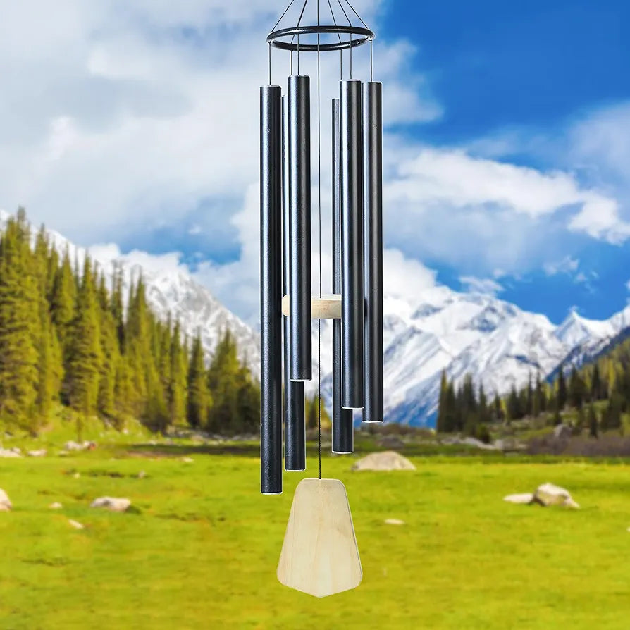 Hindcraft 41-Inch Big Wind Chimes – Windchime for Balcony - 6-Pipe Black Design, Wind Chimes for Living Room – Garden Decor, Balcony, or Bedroom Décor