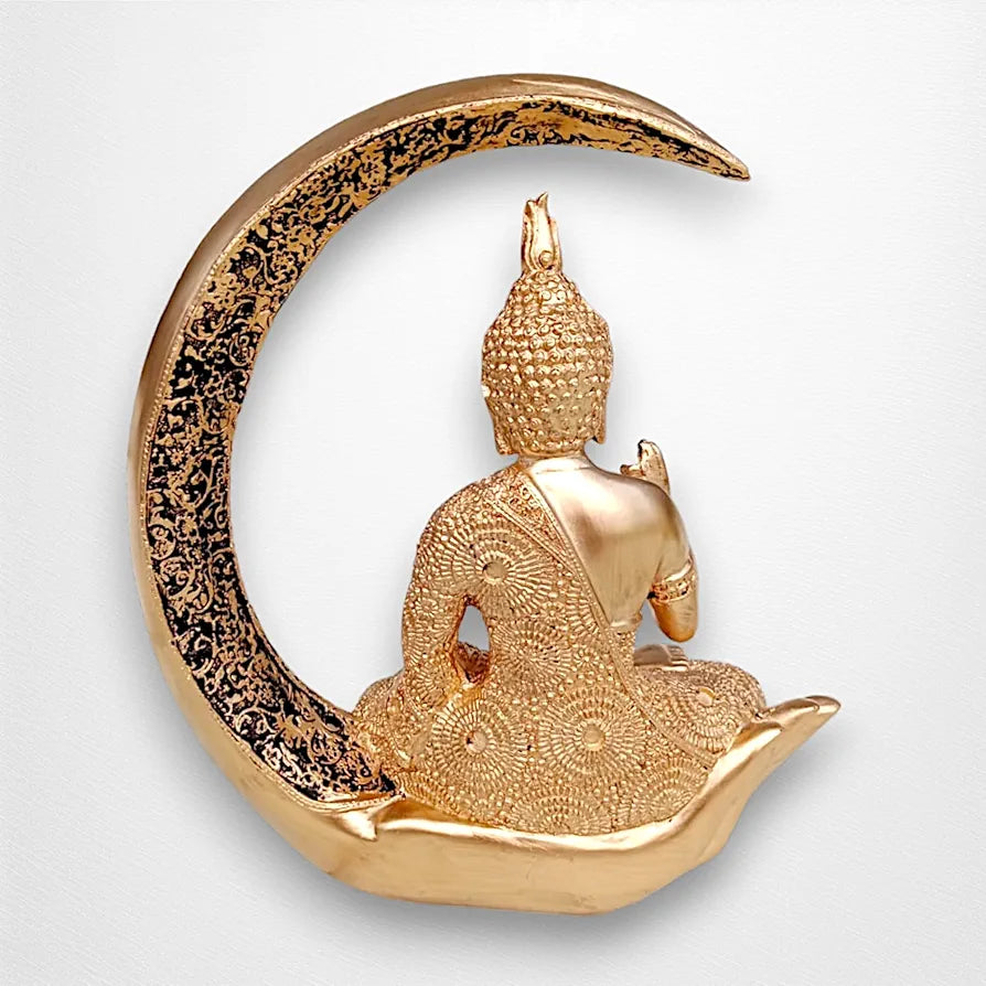 Antique Meditating Moon Buddha Showpiece | Polyresin Idol Statue for Home Decor, Living Room, Office | Housewarming Gift 