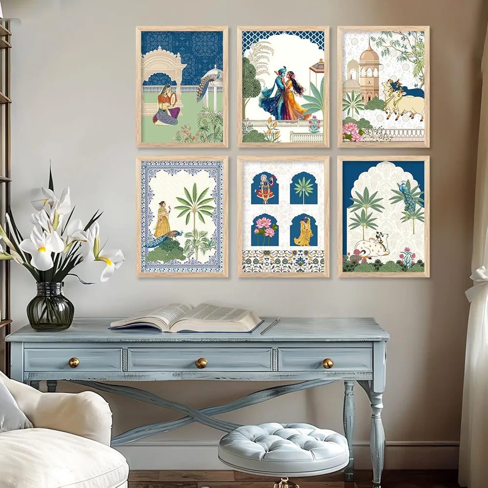 kotart Framed Wall Painting for Home Room Bedroom Office Wall Décor|Traditional Indian Wall Art Madhubani Paintings for Living Room|set of 6 