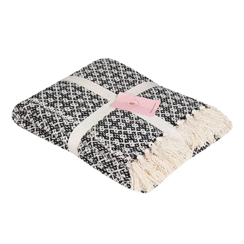 SASHAA WORLD Soft Throw Blanket | Used Both Indoor and Outdoor |Blanket for Living Room, Sofa, Bed & Chair | Black Throw Blanket| Pack of 1, 180 x130 cm| Cotton| Lightweight