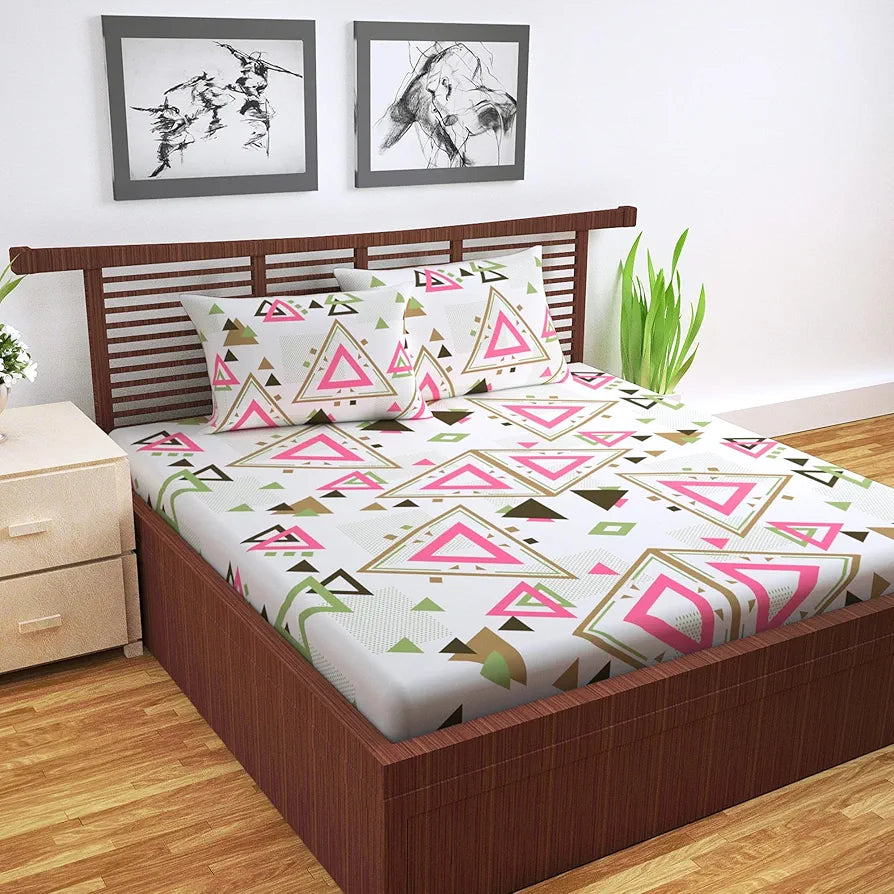 Divine Casa 144 TC Cotton Bedsheet for Double Bed with 2 Pillow Cover 