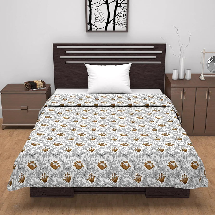 Divine Casa Floret 100% Cotton Single Dohar | 120 GSM | Soft & Lightweight Throw Blanket | Cozy & Breathable Bedding | All-Season Comfort | 210 x 140 CM, Toffee Grey