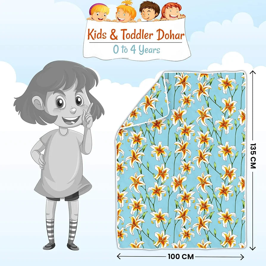 Divine Casa Floret 100% Cotton Single Kids Dohar | 120 GSM | Soft & Lightweight Throw Blanket | Cozy & Breathable Bedding | All-Season Comfort | 140 x 100 CM, Wildflower Charm
