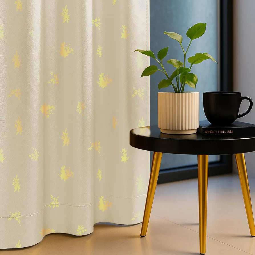 Urban Space Blackout Curtains for Living Room, Gold Foil Printed Luxurious 100% Blackout Decorative Door Curtain Eyelet with Tieback, 1 Piece 