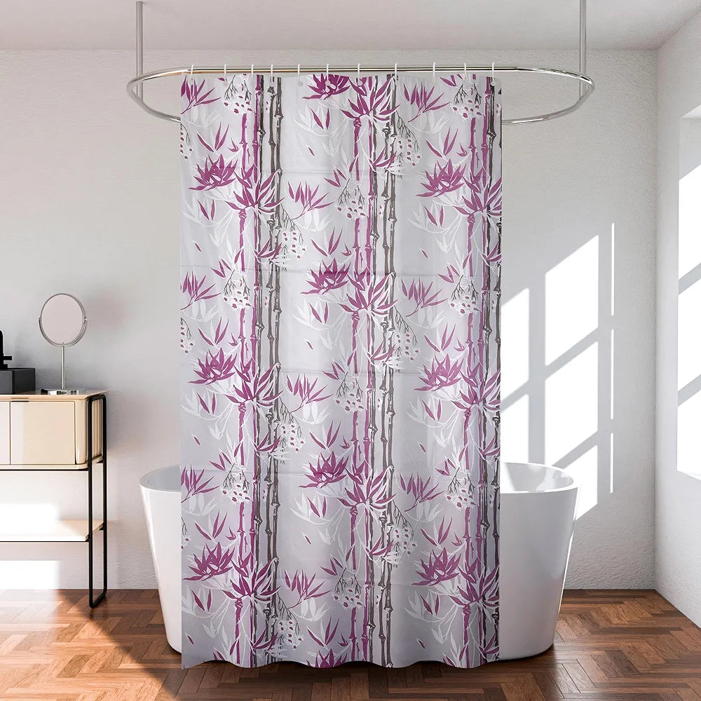 Kuber Industries Shower Curtain | 7 Feet | Bathroom Shower Curtain | AC Curtains | PVC Waterproof Window Curtain | Curtains for Bathtub | 8 Rings Curtain | Bamboo Print | Purple